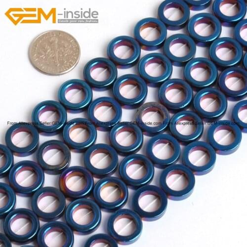 Natural Blue Metallic Coated Reflections Hematite Heishi Disc Spacer Ring Circle Donuts Beads For Jewelry Making 15inches DIY