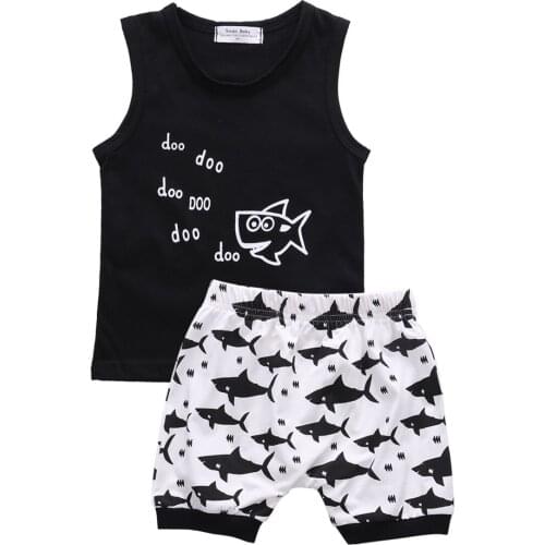 Citgeett summer baby boy clothes fashion cotton Sleeveless Top+Fish Printed Shorts baby boys clothing set infant 2pcs suit