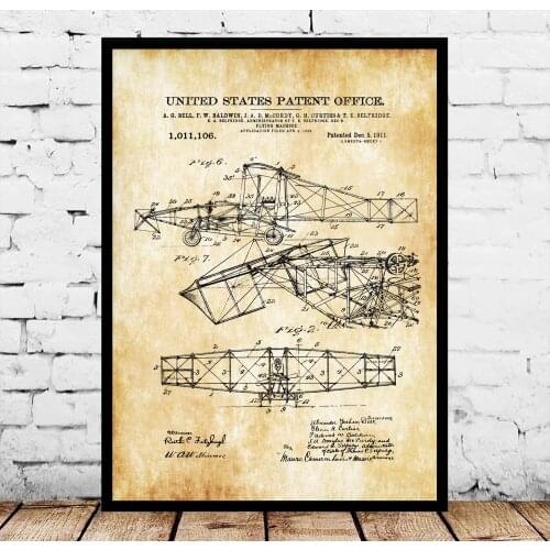 Alexander Bell Flying Machine Patent Blueprint Poster