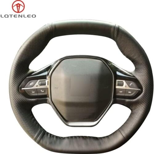 LQTENLEO Black Artificial Leather Car Steering Wheel Cover For Peugeot 3008 4008 5008 2016-2020 508 208 2019 2020 e-208 2020