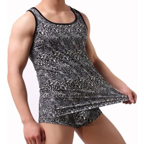 Mens Sexy Leopard Shirts Summer Nylon Slim Fit Men Tank Tops Clothing Bodybuilding Undershirt Fitness Tops Vest