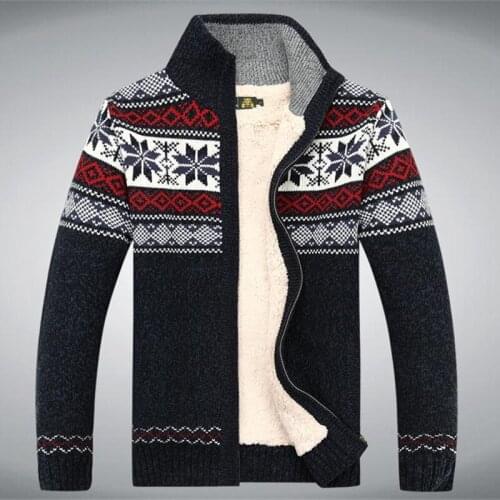2019 Winter Sweater Thicken Fleece Men Cotton Wool Cardigan Blusa Masculina Mens Sweatercoat Size S -3XL