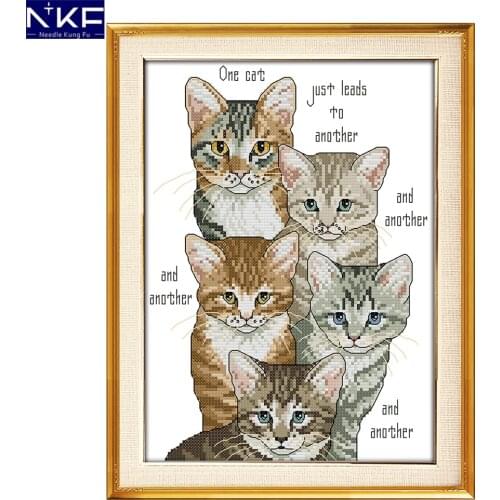 NKF Five little kittens animal style handmade crafts beautiful designs Chinese cross stitch embroidery kits for home decoration