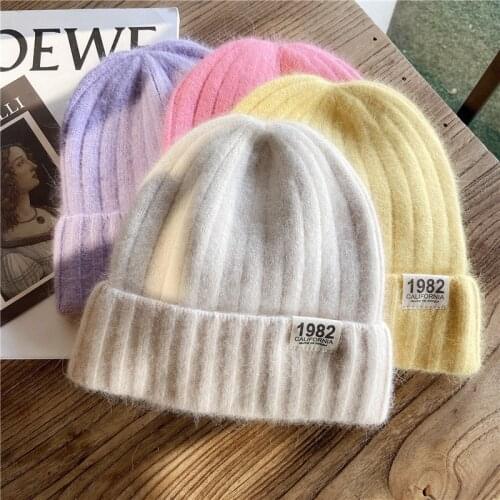 2021 NEW Solid color rabbit fur hat bucket cap womens autumn and winter hat retro knitted wool basin hat fashion 1982 cap
