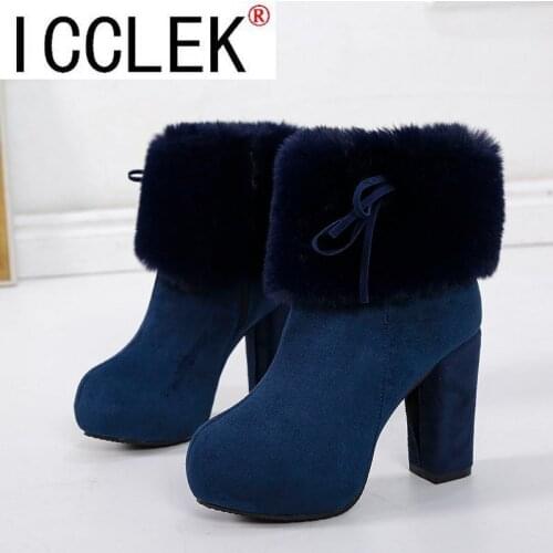 NEW Winter Shoes Women Boots Fashion Womens High Heel Plush Warm Fur Ladies Brand Ankle Botas Platform Boots High Boots