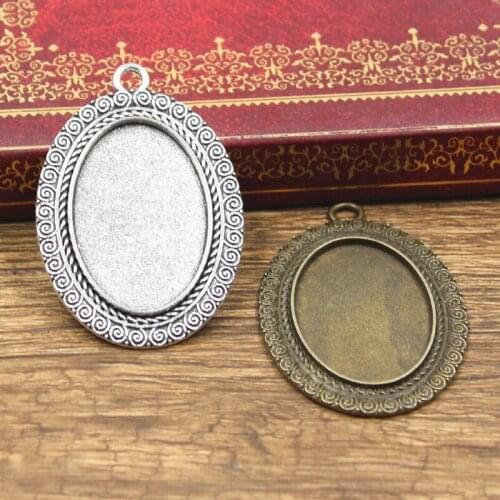 3pcs Fit 30x20mm Oval Glass Cabochon Base Setting Hot Antique Bronze Silver Color Color Pendant Tray For Jewelry DIY Making