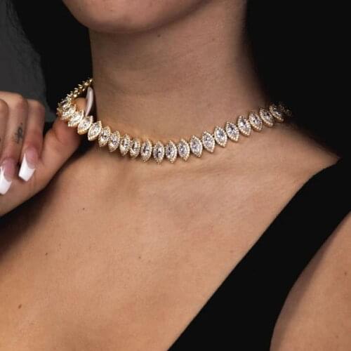 2021 Hip Hop Iced Out Bling 5A Cubic Zirconia cz Tear Drop oval Charm Necklace Tennis Chain Cluster Choker Jewelry for Women men