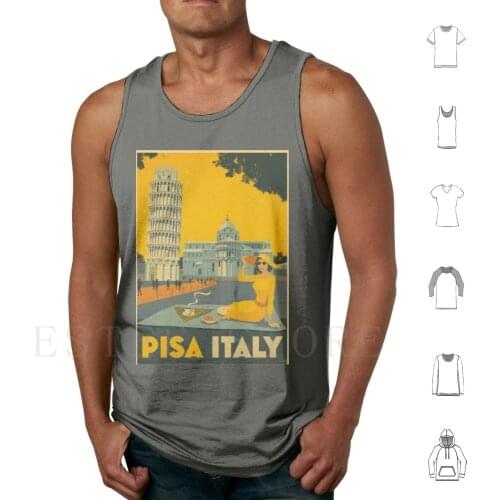 Pisa Italy Tank Tops Vest Pisa Italy Womens Picnic Yellow Commercial Vintage Retro Popart Tourism Tower Red Carpet Europe