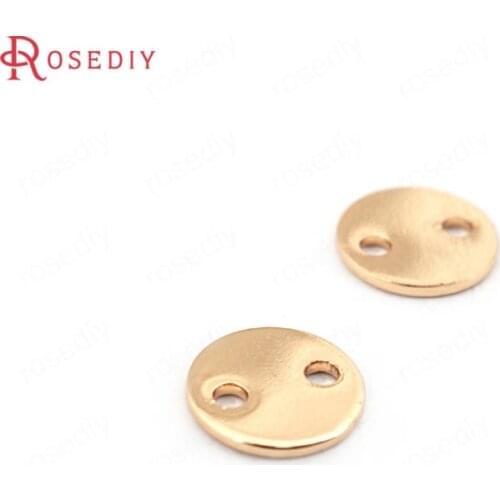 C145)20 pieces 6mm, hole 0.9mm 24K Champagne Gold Color Plated Brass 2 holes Round Charms Jewelry Findings Accessories