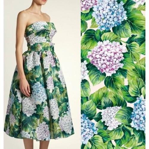 Polyester Chemical Fiber Printed Fabric Digital Printing Processing Autumn and Winter Hydrangea Skirt Cloth by the Meter