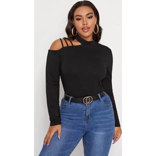 Plus Size T Shirt Women 2021 Spring Autumn Fashion Hollow Out Long Sleeve Tee Shirt Black Elegant Tops