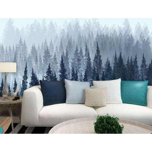 3D Nordic dense fog forest landscape Self Adhesive wallpaper nature theme hotel living room bedroom background mural Waterproof