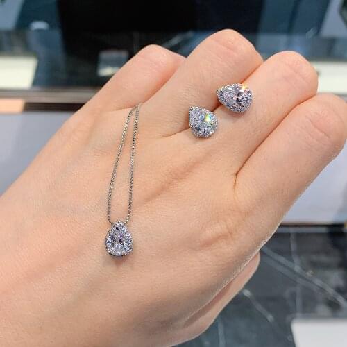 2021 Trend 6*9mm Citrine AAAAA Cubic Zirconiat Stud Earrings Pendant Necklace Wedding Jewelry Sets For Women