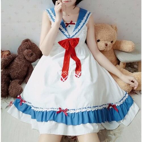 College School Uniform Sailor Costume Cute Girl Sweet Lolita Dress Teenage Girls JSK lOLI COS Party Dresses with Bowknot
