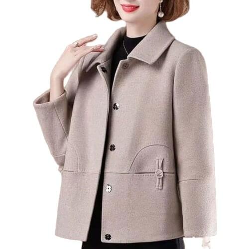Ladies Jacket Middle-Aged Elderly Mothers Spring Autumn Clothes Womens Woolen Cloth Coat New Winter All-Match Woolen Top 5XL