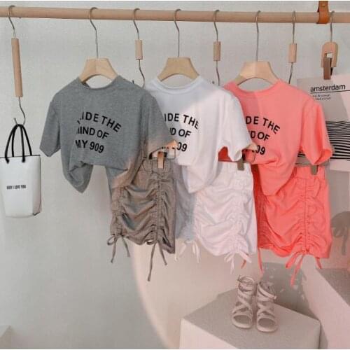 2021 Korea style girls 2 pcs set t-shirt+skirt cotton fashion summer girls suit 3-8t B364