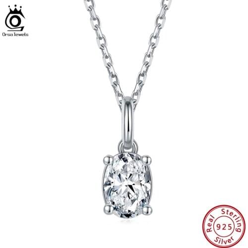 ORSA JEWELS 1ct Real Moissanite Pendant Necklace for Women 925 Sterling Silver Girl Wedding Bridal Christmas Birthday Gift SMN30