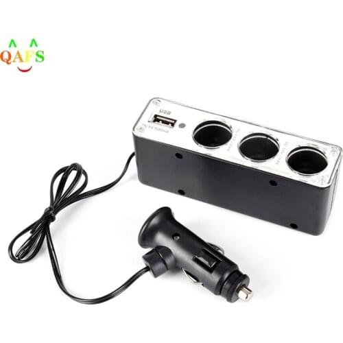 1Pcs Triple Socket Splitter Cigarette Lighter Adapter Plug & USB Port 3 Way Charger