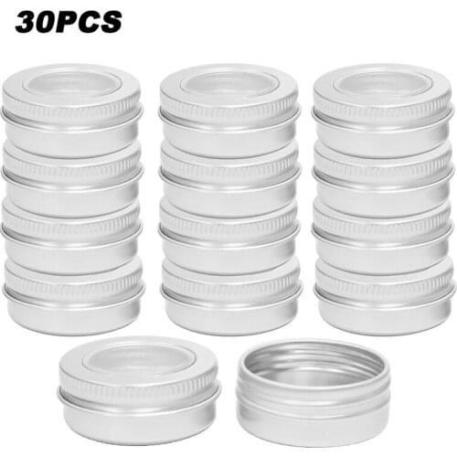 30Pcs/Set Portable 15ml Round Aluminum Tin Jar Home Clear Lid Storage Case for Cosmetics Cream Wax Candle