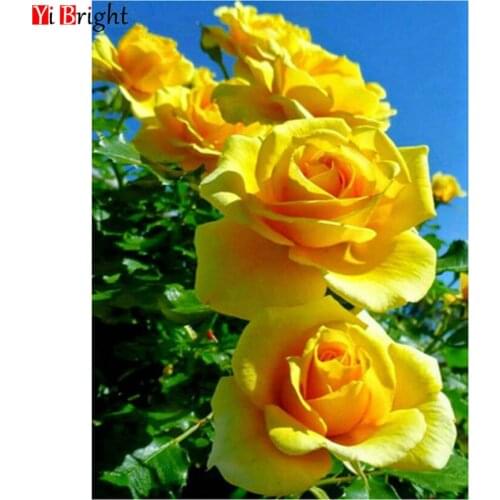 Diy 3d diamond painting cross stitch yellow rose picture mosaic handmade painting flowers full round diamond embroidery XY1