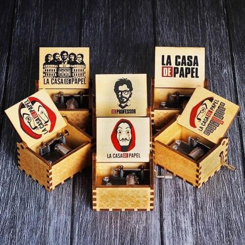 Antique Wooden Hand Cranked La Casa De Papel Bella Ciao Music Box Desktop Decoration Music Box Birthday Wedding Gift For Friends
