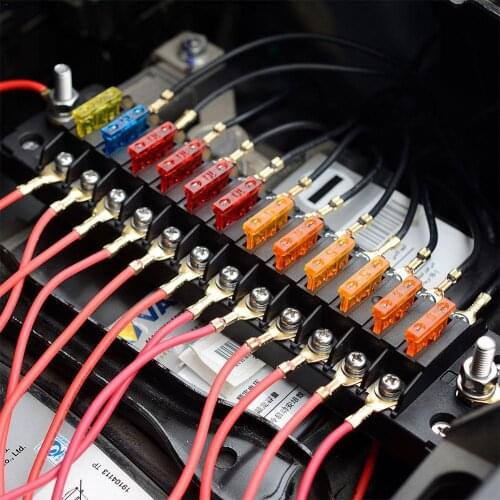 Automobile Long 12-way Independent Positive and Negative Fuse Box with 24 Safety Pin Led Light for Auto Car Boat Marine Trike
