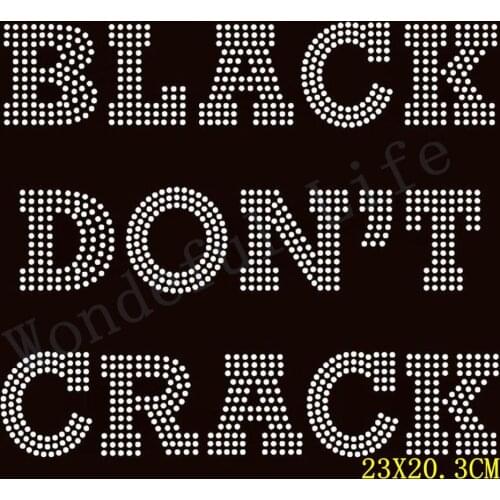 Free shipping Black don't crack (Text) Afro Rhinestone Transfer Iron on Transfer Hot Fix Motif