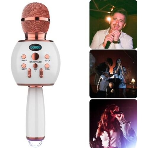 Wireless Microphone Handheld Karaoke Mic Rechargeable Condensor Supprot Bluetooth TWS with Light 5W 1800mAh 6D for Phone Singing