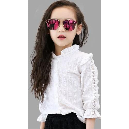 Girls Blouse Spring Summer Teenage Lace Girls Tops School Uniforms Shirt Long-sleeve Kids Clothes 6 8 10 12