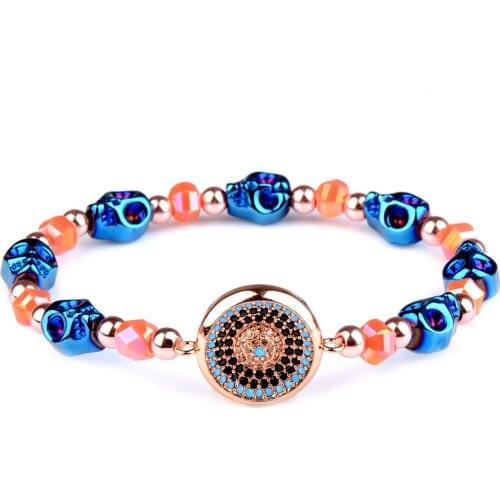 Chanfar Rose Gold Hematite Beaded Natural Stones Bracelet Blue Skull Charm Zircon Micro Pave Pendant Women Fashion Jewelry