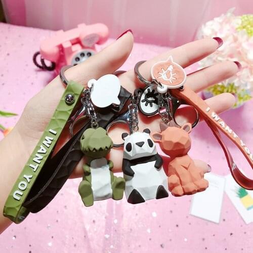 Cartoon creative section geometry family key chain Korea lovely pink bear key chain resin lovers pendant wholesale