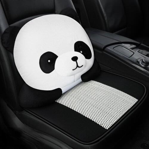 Linen Car Seat Cover Lumbar Support Cushion Breathable Cute Cartoon Panda Pig Dog Pink Car Accessories Interior for Women Girls