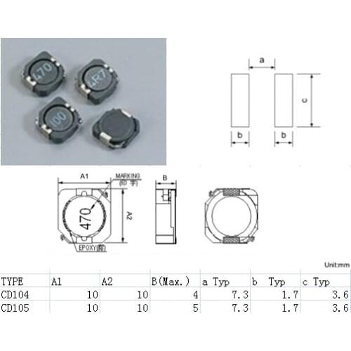 2.5UH 10*10*4MM 6.1A POWER inductors CD104-2R5 Mark:2R5 Patch shielded inductors New and original