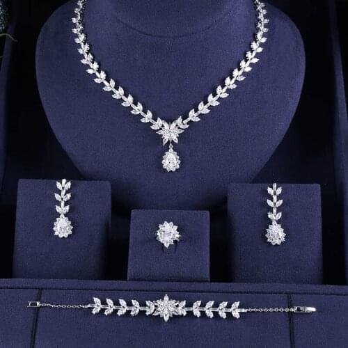 Jankelly Nigeria Bridal Zirconia For Women Party Luxury Dubai Necklace Earringa Rings CZ Crystal Wedding Jewelry Sets