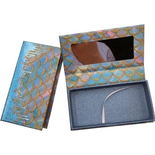 Wholesale Mermaid Eyelash Packaging Box with Mirror Lash Boxes Packaging Faux Cils 25mm Mink Eyelashes Lashes Cases Bulk