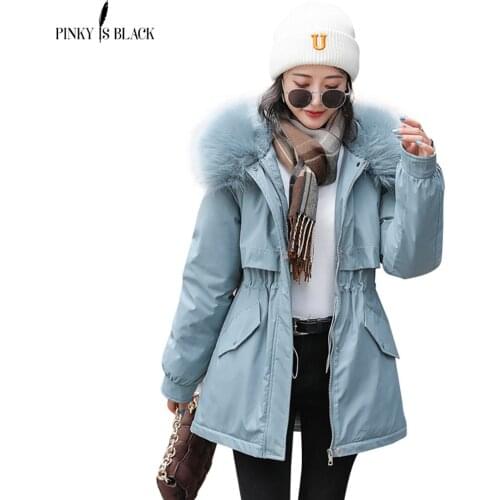 PinkyIsBlack 2021 New Winter Jacket Womens Parkas Hooded Coat Casual Long Fur Lining Cotton Padded Warm Female Jacket Outwear