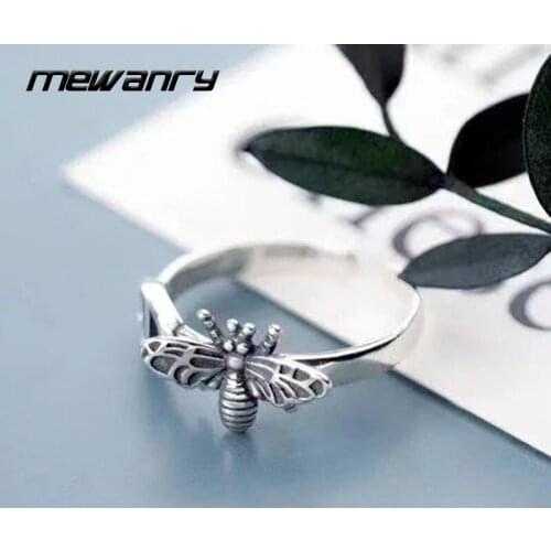 Mewanry 925 Sterling Silver Cute Bee Rings New Fashion Sweet Elegant Holiday Party Jewelry Birthday Gifts for Women Wholesale