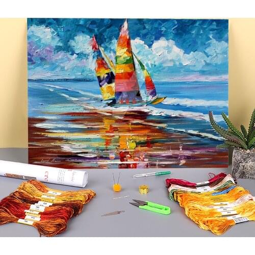 Shore Colors Pre-Printed 11CT Cross-Stitch DIY Embroidery Set DMC Threads Handiwork Sewing Painting Handicraft For Stamped