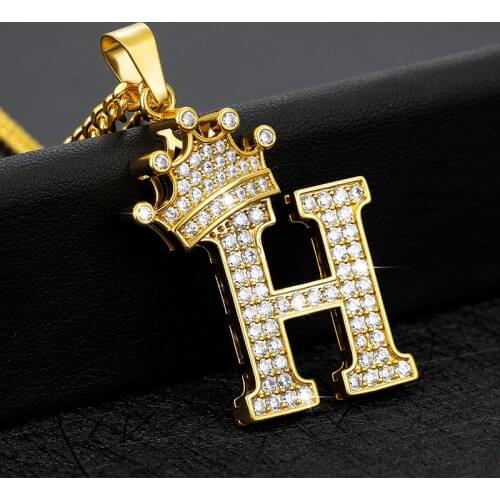 New Luxury Copper Zircon A-Z Crown Alphabet Pendant Chain Necklace Punk Hip-Hop Style Fashion Woman Man Initial Name Jewelry