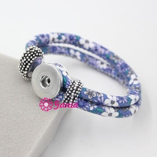 20pcs/lot New 4 Color Flower Flower Printed PU Leather Bracelet for Interchangeable Snap Bracelet Jewelry Bijoux