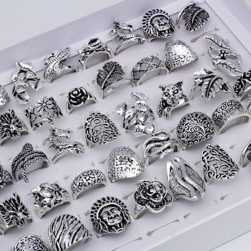 Wholesale 25pcs/Lots Vintage Mix Style Anmial Flower Rings For Women Party Gift Jewelry