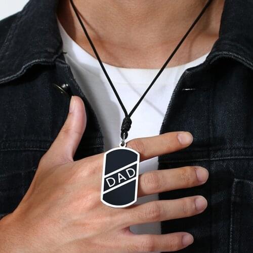 Casual Men Black Stainless Steel Dog Tag Pendant Necklaces Christmas New Year Birthday Gifts for DAD Father Jewelry