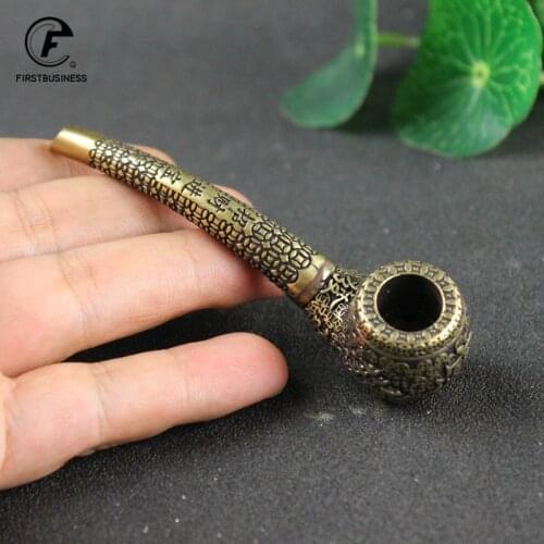 Retro Brass Copper Many Coins Wealth Carved Smoke Cigarette Holder Filter Tobacco Smoking Pipe Accessories Father Grandpas gift