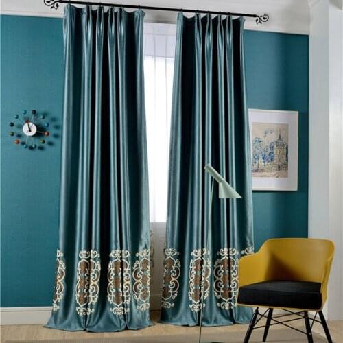 Luxury Chinese Blackout Curtains For Living Room Royal Blue Towel Embroidery Delicate Floral Window Treatment Drapes JS225C