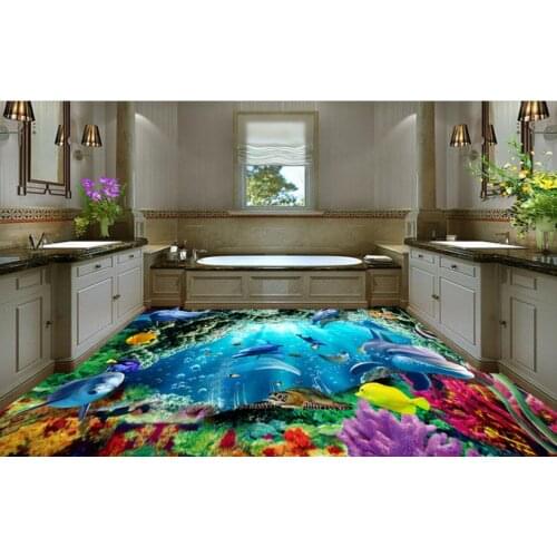 3D Floor Bedroom Bathroom Kitchen Self-adhesive 3D Floor Wallpaper Dolphin Photo Wallpaper Customize pvc Floor