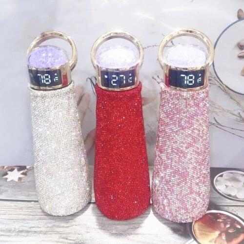 Rhinestone Insulation Intelligent LED Touch Count Display Temperature Cup Stainless Steel Vacuum Flask Portable Hot Water Bottle