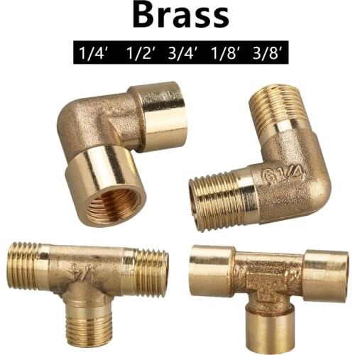 T Type 3 Way 1/8" 1/4" 3/8" 1/2" 3/4" Tee BSP Female Thread Brass Pipe Fitting Adapter Coupler Connector for Air Water Fuel Gas