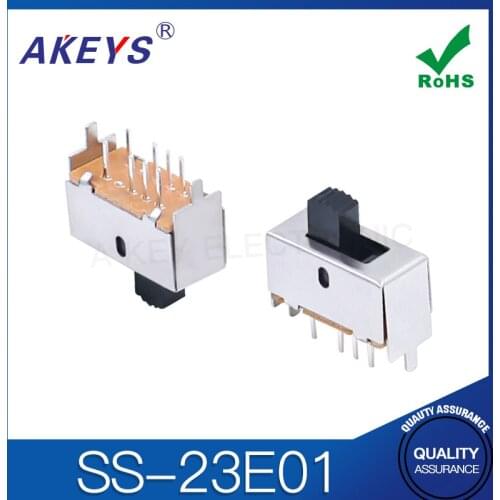 30PCS SS-23E01 2P3T Double pole three throw 3 position slide switch 8 solder lug pin DIP type with 2 fixed pin