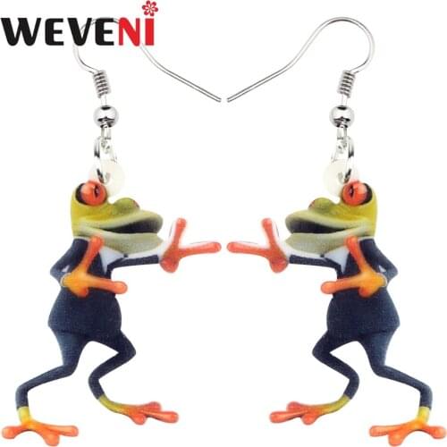 WEVENI Acrylic Anime Happy Suits Frog Earrings Drop Dangle Cartoon Animal Jewelry For Women Girls Teens Wholesale Statement