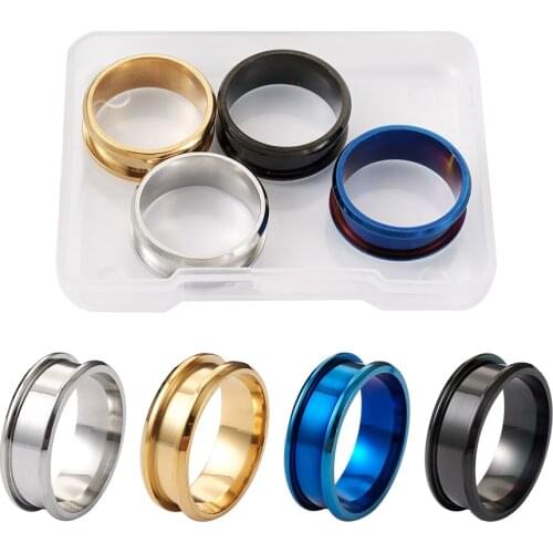 4Pcs/Box Stainless Steel Grooved Finger Ring Settings Ring Core Blank For DIY Jewelry Inlay Ring Making Accessories
